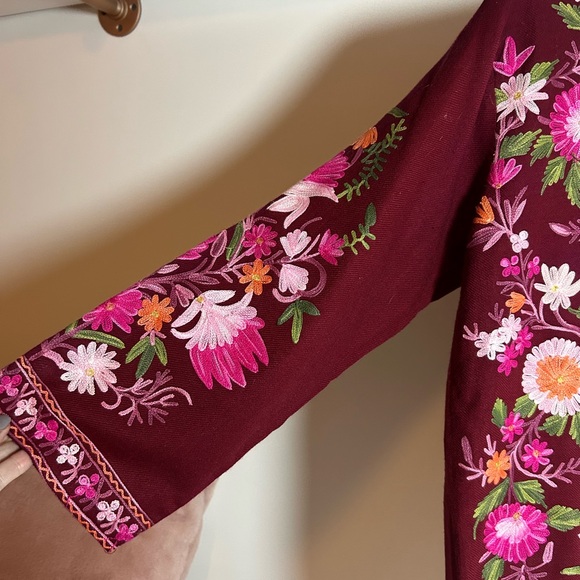 Floral Embroidered Women's Top - Maroon - Picture 2 of 5